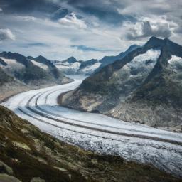 Der beeindruckende Aletschgletscher in der Schweiz, eine der atemberaubenden natürlichen Sehenswürdigkeiten der Welt, umgeben von majestätischen Alpen.