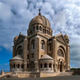 Basilika Notre-Dame d'Afrique erstrahlt in vollem Glanz: Aufgenommen mit einem Weitwinkelobjektiv direkt vor dieser atemberaubenden Sehenswürdigkeit in Algerien