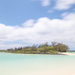 Ile aux Cerfs Island erstrahlt in vollem Glanz: Aufgenommen mit einem Weitwinkelobjektiv direkt vor dieser atemberaubenden Sehenswürdigkeit in Mauritius