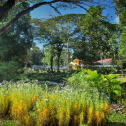 Kisantu Botanical Gardens erstrahlt in vollem Glanz: Aufgenommen mit einem Weitwinkelobjektiv direkt vor dieser atemberaubenden Sehenswürdigkeit in Kongo