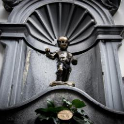 Das legendäre Wahrzeichen Brüssels, Manneken Pis, eine kleine Bronzestatue eines urinierenden Jungen, als Symbol für den eigenwilligen Humor der Belgier.