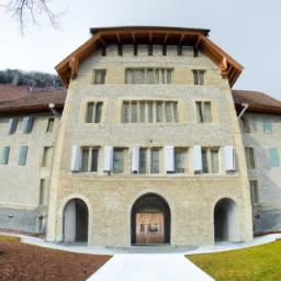 Museum Appenzell erstrahlt in vollem Glanz: Aufgenommen mit einem Weitwinkelobjektiv direkt vor dieser atemberaubenden Sehenswürdigkeit in Appenzell