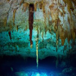 Cenote Dos Ojos erstrahlt in vollem Glanz: Aufgenommen mit einem Weitwinkelobjektiv direkt vor dieser atemberaubenden Sehenswürdigkeit in Tulum