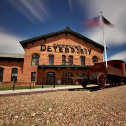 Cheyenne Depot Museum erstrahlt in vollem Glanz: Aufgenommen mit einem Weitwinkelobjektiv direkt vor dieser atemberaubenden Sehenswürdigkeit in Cheyenne