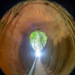 Cu Chi Tunnel erstrahlt in vollem Glanz: Aufgenommen mit einem Weitwinkelobjektiv direkt vor dieser atemberaubenden Sehenswürdigkeit in Vietnam