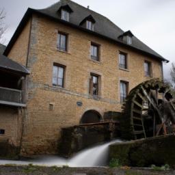 Alte Mühle Echternach erstrahlt in vollem Glanz: Aufgenommen mit einem Weitwinkelobjektiv direkt vor dieser atemberaubenden Sehenswürdigkeit in Echternach