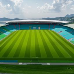 Bairiki National Stadium erstrahlt in vollem Glanz: Aufgenommen mit einem Weitwinkelobjektiv direkt vor dieser atemberaubenden Sehenswürdigkeit in Kiribati