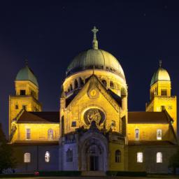 Basilika St. Willibrord erstrahlt in vollem Glanz: Aufgenommen mit einem Weitwinkelobjektiv direkt vor dieser atemberaubenden Sehenswürdigkeit in Echternach