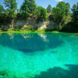 Blue Hole Mineral Spring erstrahlt in vollem Glanz: Aufgenommen mit einem Weitwinkelobjektiv direkt vor dieser atemberaubenden Sehenswürdigkeit in Negril