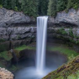 Brandywine Falls Provincial Park erstrahlt in vollem Glanz: Aufgenommen mit einem Weitwinkelobjektiv direkt vor dieser atemberaubenden Sehenswürdigkeit in Whistler