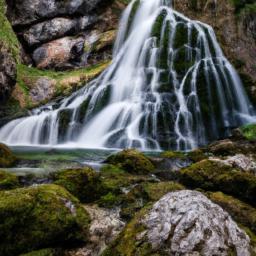 Gollinger Wasserfall erstrahlt in vollem Glanz: Aufgenommen mit einem Weitwinkelobjektiv direkt vor dieser atemberaubenden Sehenswürdigkeit in Hallein