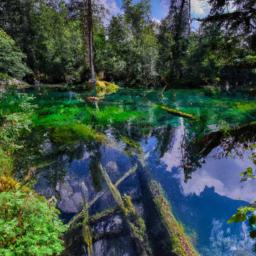 Green Lake erstrahlt in vollem Glanz: Aufgenommen mit einem Weitwinkelobjektiv direkt vor dieser atemberaubenden Sehenswürdigkeit in Whistler