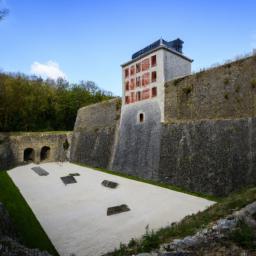 Fort Thüngen, Luxemburg erstrahlt in vollem Glanz: Aufgenommen mit einem Weitwinkelobjektiv direkt vor dieser atemberaubenden Sehenswürdigkeit in Luxemburg