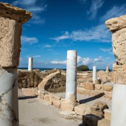 Kato Paphos Archaeological Park erstrahlt in vollem Glanz: Aufgenommen mit einem Weitwinkelobjektiv direkt vor dieser atemberaubenden Sehenswürdigkeit in Zypern