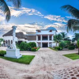 Isla Mujeres Palace erstrahlt in vollem Glanz: Aufgenommen mit einem Weitwinkelobjektiv direkt vor dieser atemberaubenden Sehenswürdigkeit in Isla Mujeres