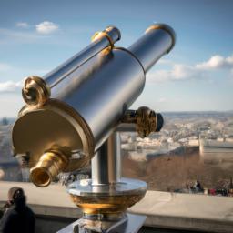 Observatoire de la Capitale erstrahlt in vollem Glanz: Aufgenommen mit einem Weitwinkelobjektiv direkt vor dieser atemberaubenden Sehenswürdigkeit in Quebec City