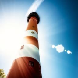 Old Lighthouse Museum erstrahlt in vollem Glanz: Aufgenommen mit einem Weitwinkelobjektiv direkt vor dieser atemberaubenden Sehenswürdigkeit in Michigan City