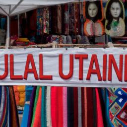 Otavalo Markt erstrahlt in vollem Glanz: Aufgenommen mit einem Weitwinkelobjektiv direkt vor dieser atemberaubenden Sehenswürdigkeit in Ecuador