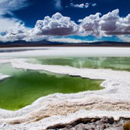 Laguna Azul erstrahlt in vollem Glanz: Aufgenommen mit einem Weitwinkelobjektiv direkt vor dieser atemberaubenden Sehenswürdigkeit in Rio Gallegos