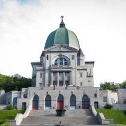 Saint Joseph's Oratory of Mount Royal erstrahlt in vollem Glanz: Aufgenommen mit einem Weitwinkelobjektiv direkt vor dieser atemberaubenden Sehenswürdigkeit in Montreal