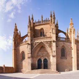 San Juan de los Reyes erstrahlt in vollem Glanz: Aufgenommen mit einem Weitwinkelobjektiv direkt vor dieser atemberaubenden Sehenswürdigkeit in Toledo