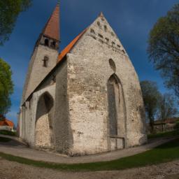 St. John's Church, Cesis erstrahlt in vollem Glanz: Aufgenommen mit einem Weitwinkelobjektiv direkt vor dieser atemberaubenden Sehenswürdigkeit in Cesis