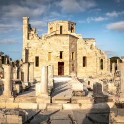 Panagia Chrysopolitissa Church erstrahlt in vollem Glanz: Aufgenommen mit einem Weitwinkelobjektiv direkt vor dieser atemberaubenden Sehenswürdigkeit in Limassol