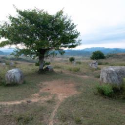 Plain of Jars erstrahlt in vollem Glanz: Aufgenommen mit einem Weitwinkelobjektiv direkt vor dieser atemberaubenden Sehenswürdigkeit in Laos