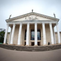 Pushkin Museum, Chisinau erstrahlt in vollem Glanz: Aufgenommen mit einem Weitwinkelobjektiv direkt vor dieser atemberaubenden Sehenswürdigkeit in Moldawien