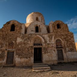 Qasr Amra erstrahlt in vollem Glanz: Aufgenommen mit einem Weitwinkelobjektiv direkt vor dieser atemberaubenden Sehenswürdigkeit in Jordanien