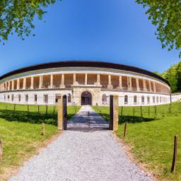 Römisches Villa Echternach erstrahlt in vollem Glanz: Aufgenommen mit einem Weitwinkelobjektiv direkt vor dieser atemberaubenden Sehenswürdigkeit in Echternach