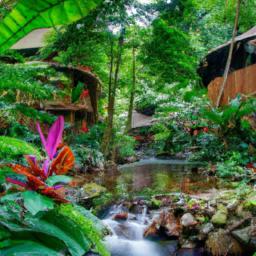 Tabacon Hot Springs erstrahlt in vollem Glanz: Aufgenommen mit einem Weitwinkelobjektiv direkt vor dieser atemberaubenden Sehenswürdigkeit in La Fortuna