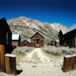 Three Valley Gap Ghost Town erstrahlt in vollem Glanz: Aufgenommen mit einem Weitwinkelobjektiv direkt vor dieser atemberaubenden Sehenswürdigkeit in Revelstoke