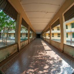 Tuol Sleng Genozid Museum erstrahlt in vollem Glanz: Aufgenommen mit einem Weitwinkelobjektiv direkt vor dieser atemberaubenden Sehenswürdigkeit in Kambodscha