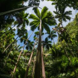 Vallee de Mai Nature Reserve erstrahlt in vollem Glanz: Aufgenommen mit einem Weitwinkelobjektiv direkt vor dieser atemberaubenden Sehenswürdigkeit in Seychellen